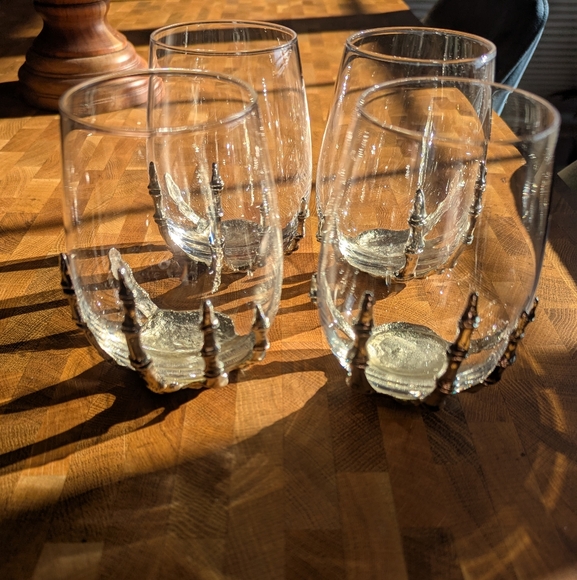 Pottery Barn Skeleton Stemless Wine Glass - Set Of 4 - Picture 1 of 3